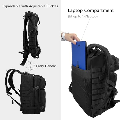 WOLT Military Tactical Backpack for Men 45L Molle Backpack 3 Day Assault Pack Bug Out Bag, Heavy Duty Rucksack for Hiking ...