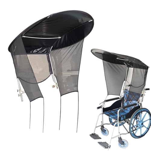 Electric Wheelchair Universal Umbrella Canopy Awning, Adjustable Sun Shade Rain Cover, Side Gauze Breathable, Black, Water...