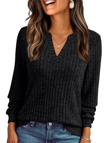 AUTOMET Womens V Neck Long Sleeve Shirts Casual Lightweight Tunic Sweaters Fall Fashion Tops Trendy Dressy Clothes 2025