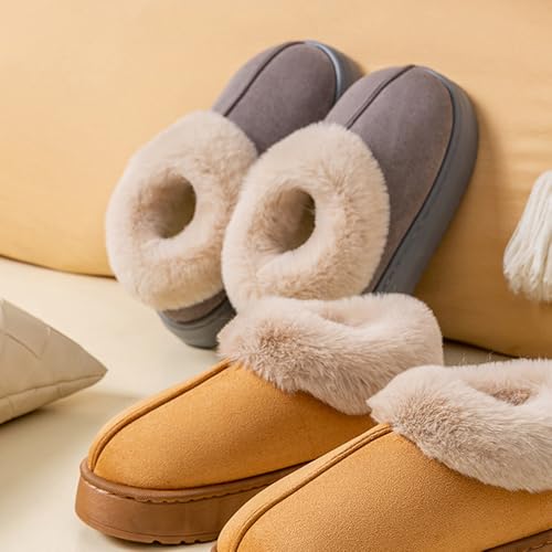 Fuzzy Collar Warm Shoes for Women and Men, Non-slip Fluff Memory Foam Closed-back Winter Slippers, Faux Wool Outdoor Indoo...
