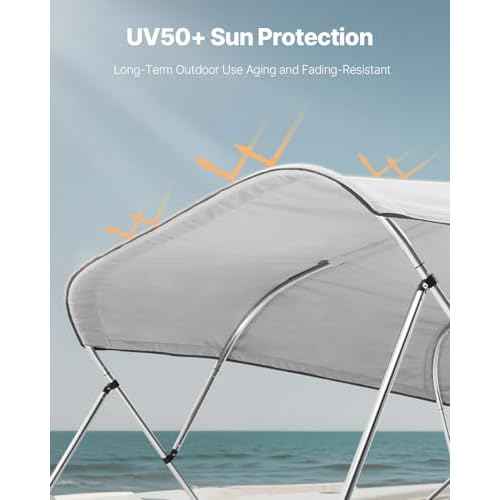 VEVOR Bimini Top Cover Replacement, Fit 4 Bow Boat 600D Polyester Canopy, Waterproof & Sun Protection Boat Awning Canopy with Storage Bag, 96" Lx(91"-96") W, Light Grey (Support Frame Not Included)