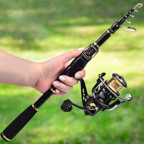 Fishing Rod and Reel Combo - Carbon Fiber Telescopic Fishing Pole with 2000 Spinning Reel Combos - Sea Saltwater Freshwate...