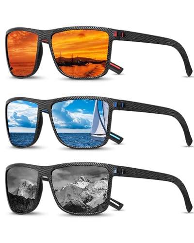 Mens Polarized Sunglasses - UV Protection Sun Glasses for Men, Lightweight Rectangular Sports Sunglasses for Driving, Fishing