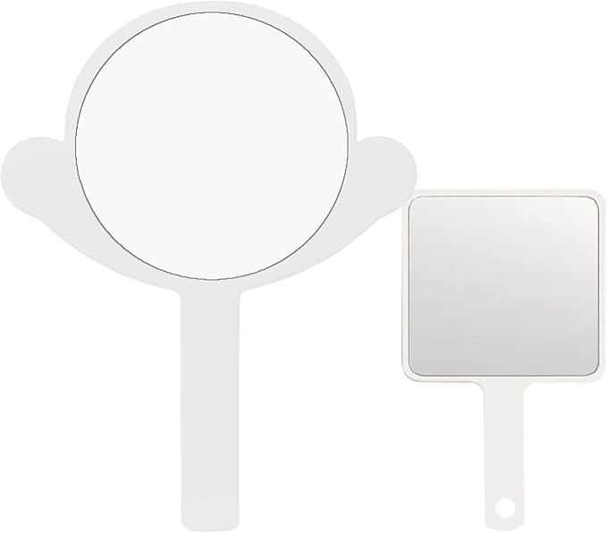 Hand Mirror, 2 Pcs Salon Barber Hairdressing Hand Mirrors with Handle, Multi-Purpose Compact Travel Makeup Mirror, Big + Small Sized Mirror (White, 7.09" Lx 9.06" W)
