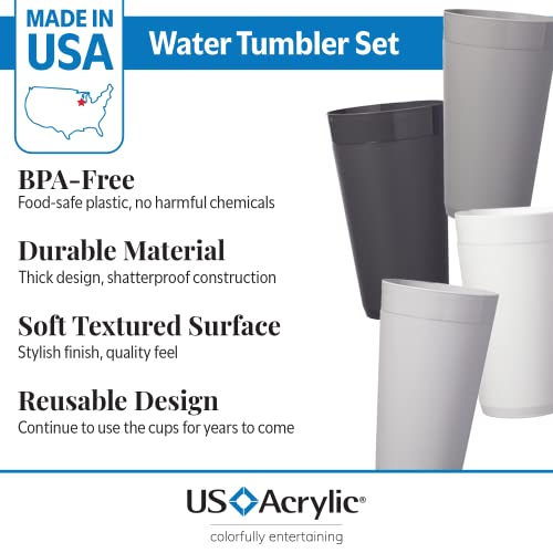 US Acrylic Newport 20 ounce Unbreakable Plastic Stackable Water Tumblers in Grey Stone | Set of 12 Drinking Cups | Reusabl...