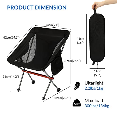 SHALLWE Ultralight Camping Chairs, All Aluminum Frame Portable Folding Camp Chair for Adults, Lightweight Collapsible for ...