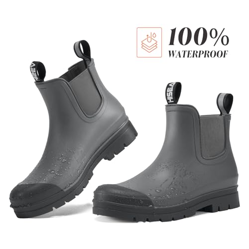 HISEA Women's Short Rain Boots Fashion Waterproof Chelsea Boots Ankle Garden Shoes for Ladies Non Slip Outdoor Work Bootie...