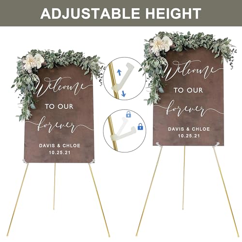 DANMO Easel Stand for Wedding Sign Poster 63'' Instant Display Floor Adjustable Metal Art Easel Gold