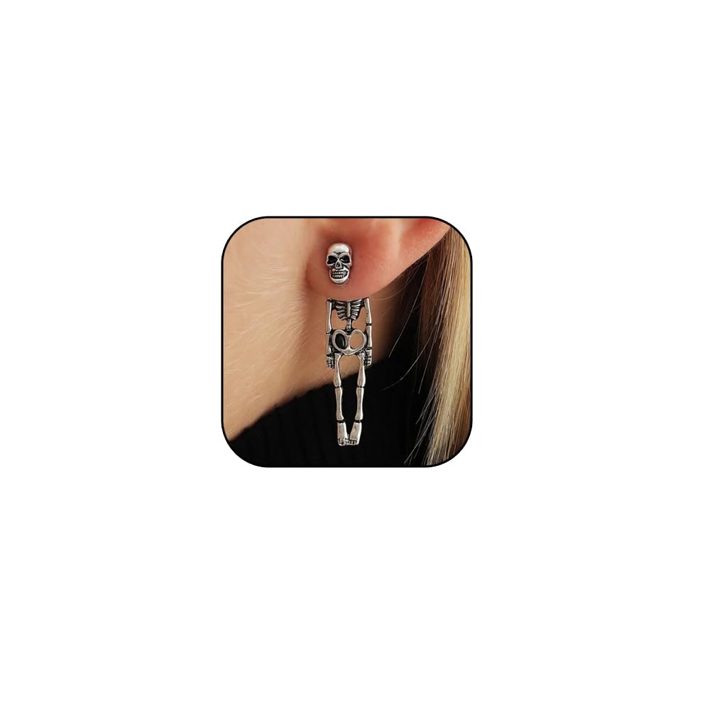 Halloween Gothic Skeleton Unique Earrings Punk Human Skull Funny Earrings Ghost Groom Bride Front Back Stud Earrings for Women