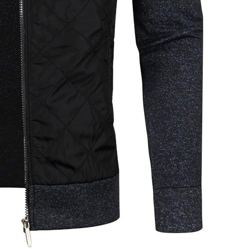 Men’s Color Blocked Zip-Up Jacket, Soft Knitted Sleeves and Stand Collar for Outdoor Casual Wear