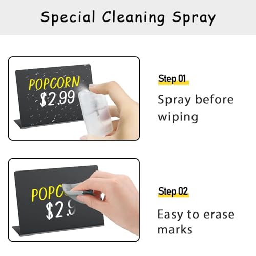 PigPotParty 12 Pcs Food Labels for Party Buffet w/Cleaning Spray, 4"x3" Mini Chalkboard Signs for Food Display, Table Plac...