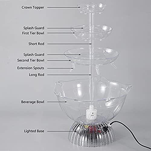 WIKINK 3 Layers Party Water Fountains, LED Lighted Wine Fountain, Light-Up Flow Drink Fountain with 1.5 Gallon 5 Reusable ...