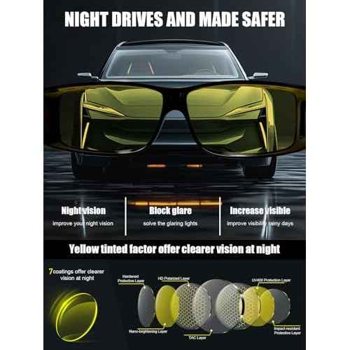 Wzerry Night Vision Glasses for Driving Polarized Nighttime Yellow Glasses Fit Over Glasses for Men Women
