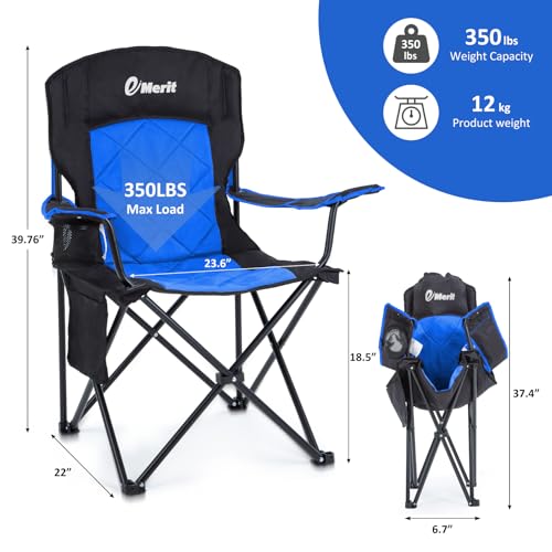 EMERIT Oversized Padded Camping Chair, 350LB Heavy Duty Quad Fold Chair with Arms, Collapsible Outdoor Chairs with Lumbar ...