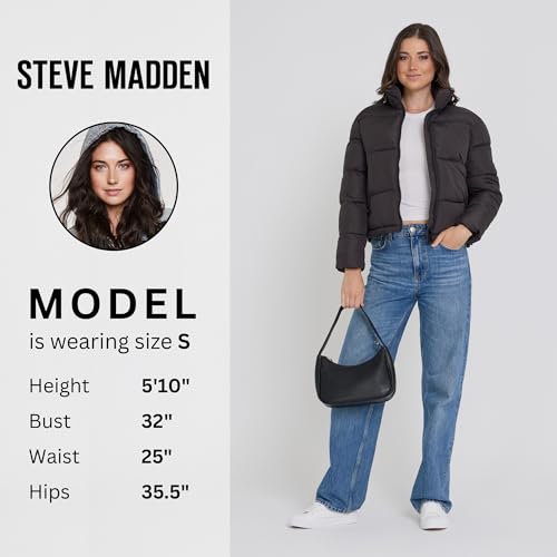 Steve Madden Cropped Puffer Jacket, Warm Winter Coats for Women, Trendy Cute Winter Jackets for Women