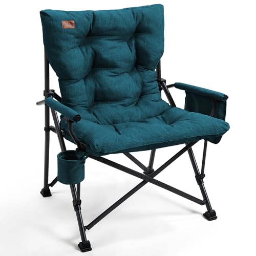 EVER ADVANCED Padded Oversized Folding Camping Chair for Adults, Heavy Duty Lawn Chair with Side Pockets, Portable Collaps...