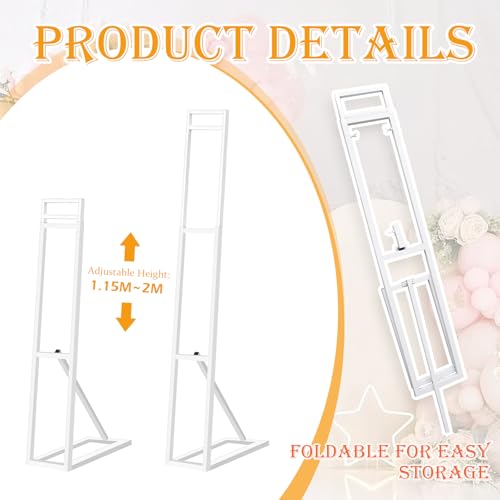 Yudlto 1 Pack White Wedding Backdrop Stand, Adjustable Metal Arch with Foldable Base and Weight Bag, Foam Board Display fo...