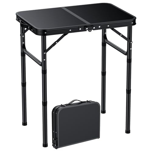 EYPINS Folding Camping Table Portable - Pure Black Aluminum 22.8x15.7'',3 Height Adjustable Small Outdoor Folding Table,Wa...