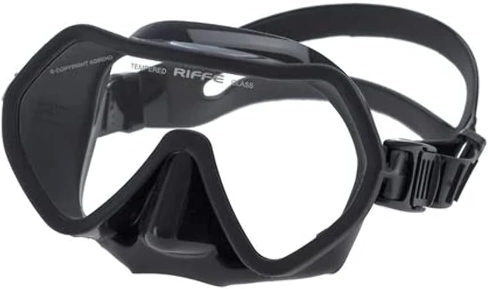 Riffe Black Frameless Diving Mask - Panoramic Single Lens - Fog-Reducing Silicone - Anatomical Frame for Universal Fit - D...