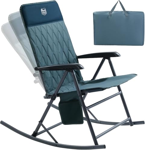 Timber Ridge 3-Level Adjustable Rocking Camping Chair, Padded High Back Outdoor Rocking Chair with Side Pocket, Portable F...