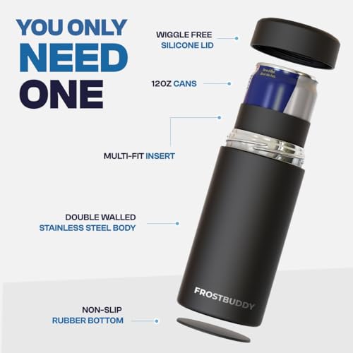 Frost Buddy Universal Mini Can Cooler – Fits 12oz Slim & 7.5oz Mini Cans – Vacuum Insulated Stainless Steel – Keeps Bevera...