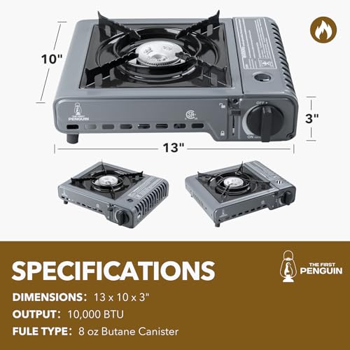 The First Penguin Portable Camping Stove - with Carrying Case 10,000 BTU Great for Emergency Preparedness Kit, High Power ...