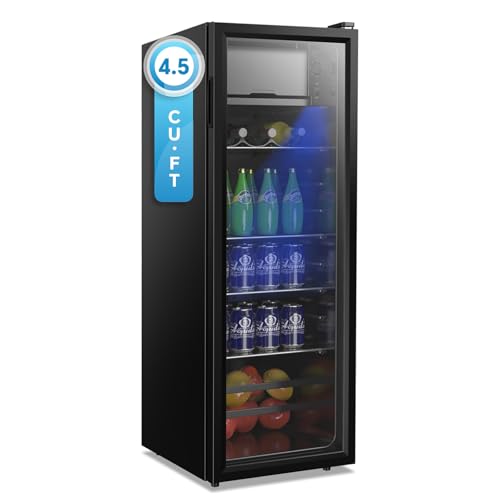 DRIXNO Beverage Refrigerator 4.5Cu.ft Mini Small Fridge 120 Cans with Glass Door Drink/Wine/Beer Cooler Office/Bar/Bedroom...