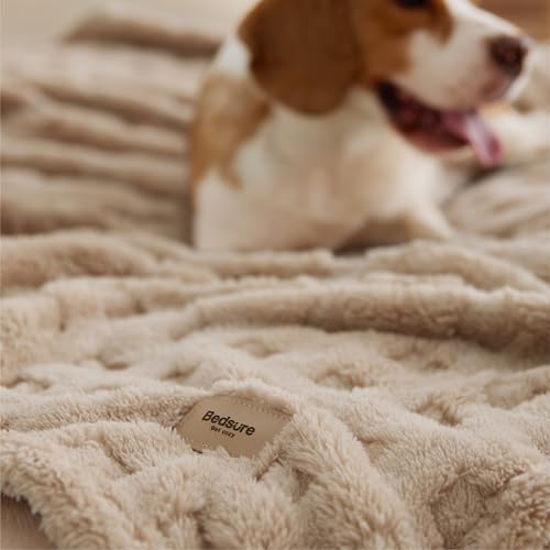 Bedsure Tan Throw Blanket for Couch - GentleSoft Fleece Cozy Waffle Blanket for Sofa Bed Room Decor, Super Fluffy Checkere...