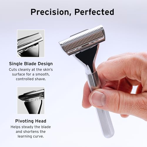 SUPPLY Single Edge Max Razor for Men – Premium Metal Single-Blade Safety Razor with Pivoting Head for Fewer Cuts and Irrit...
