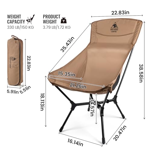ONETIGRIS OasisFlex Camping Chair,High Back Folding Chair with Carry Bag,Great for Camping,Beach,Picnic,Park,Lawn,Sports a...