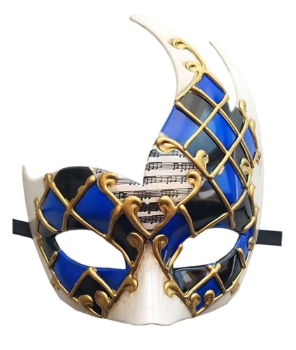 Coolwife Men's Masquerade Mask Vintage Venetian Checkered Musical Party Mardi Gras Mask