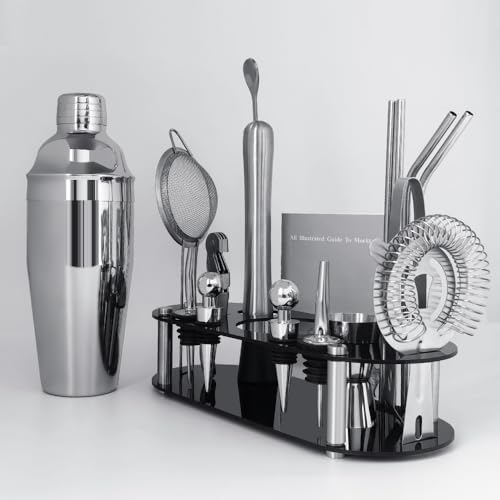 Cocktail Shaker Set Bartender Kit with Stand - 16 Piece Bar Tool Set Drink Mixer Set Includes : 25oz Shakers, Jigger, Stra...
