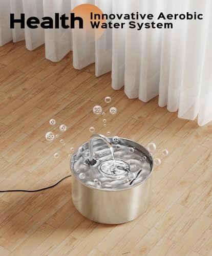 Cat Water Fountain Stainless Steel + 8 filters + 8 Sponges - Pet Water Fountains Faucet Metal Automatic Cat/Dog Waterer Bo...