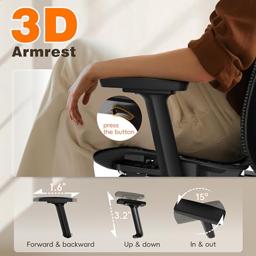 GABRYLLY Ergonomic Office Chair with Footrest, 135° Reclining Desk Chair with Adjustable Lumbar Support,3D Armrest,Headres...