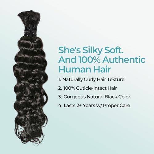 Boho Braids Human Hair for Bohemian Knotless Braids Braiding Hair for First-Timers Wet and Wavy Deep Wave Bulk 2 Bundles 100g 26 Inch Natural Black - Easy to Install for Salon/Home/Beginners