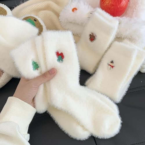 5 Pairs Christmas Women's Bow Fuzzy Socks Winter Soft Slipper Socks Stuff Fluffy Thick Spa Home Sleeping