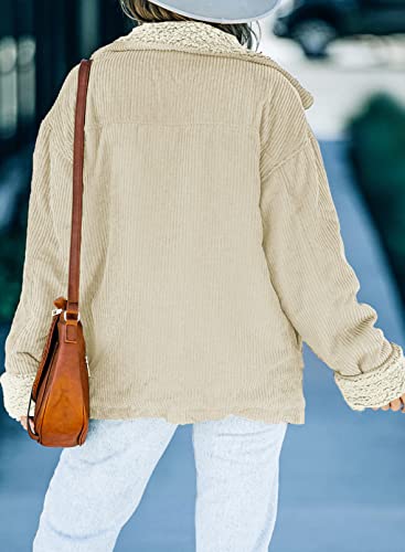 Dokotoo Corduroy Sherpa Jacket for Women Button Down Fleece Fur Collar Winter Warm Coat