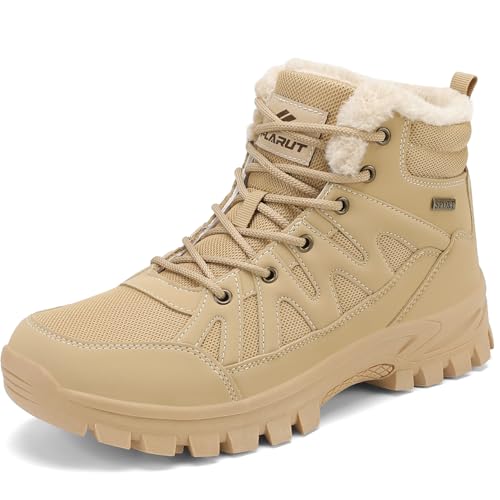 FLARUT Mens Snow Boots Insulated Fur Liner Winter Warm Hiking Shoes Walking Sneaker