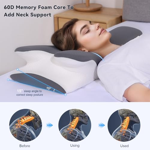 Vipfree Cervical Cooling Ergonomic Pillow, Adjustable Ergonomic Memory Foam, Cervical Support & Relieves Neck and Shoulder...