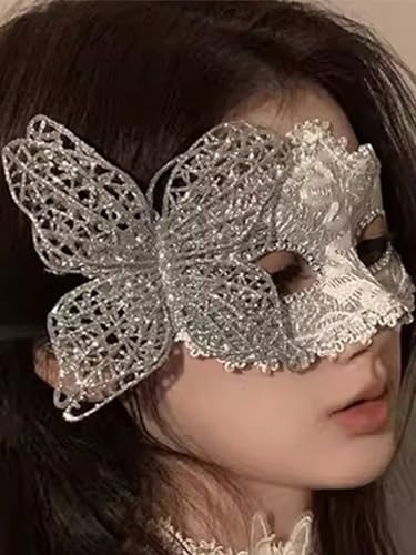 iamrzye Masquerade Mask for Women Sparkly Venetian Mask Butterfly Cosplay Mask Halloween Costume Eyemask