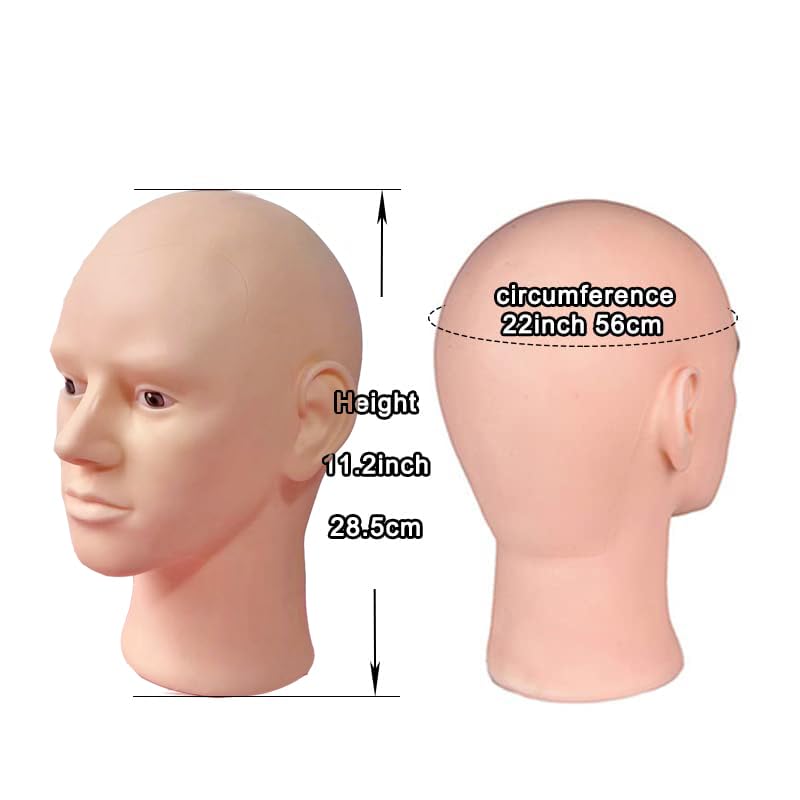 Male Bald Mannequin Head for Wig Making Hat and Glasses Display Model Head, Professional Cosmetology Head Beige Color No Make Up