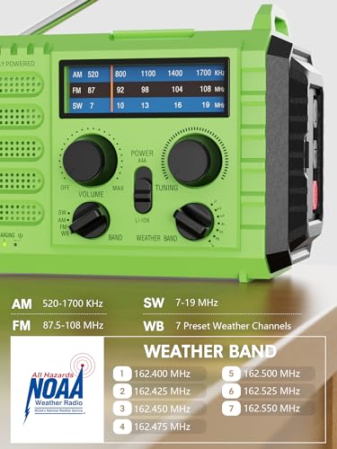 Raynic Weather Radio, 5000mAh/18500mWh Solar Hand Crank Emergency Radio, Battery Powered AM/FM/SW/NOAA Weather Alert Radio...