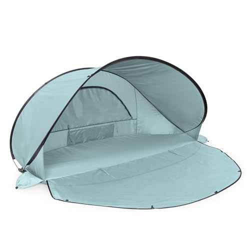 PICNIC TIME Manta Portable Beach Tent, Fully-Assembled Pop Up Tent, Beach Shade and Sun Shelter, Instant Outdoor Shade with Carrying Bag for Outdoors and UPF50+ UV Protection, (Light Blue)