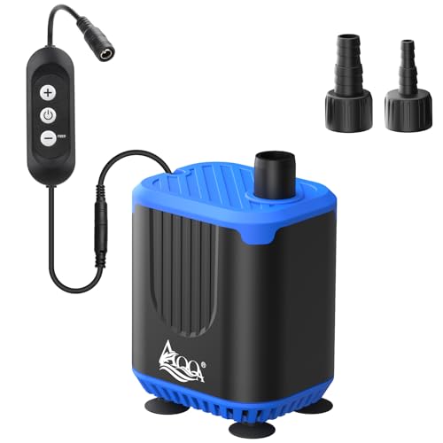 AQQA DC Aquarium Water Pump with Controller,4 Flow Adjustable,Feed Mode,IP68 Submersible Quiet Fish Tank Pump,3 Nozzles fo...