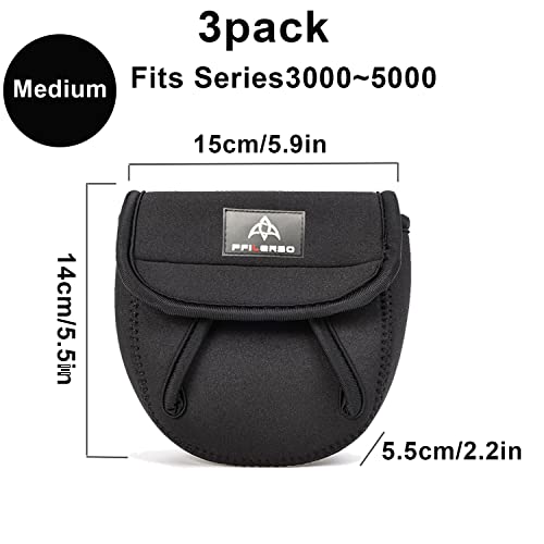 PFIERSO 3Pcs Fishing Spinning Reel Covers Bag Baitcasting Trolling Fishing Reel Protective Case Pouch Sleeve Gloves Fishin...