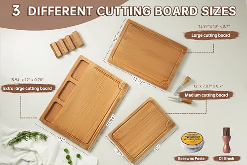 THETCHRY Acacia Wood Cutting Board Set,Thick Wooden Cutting Board for Kitchen with Holder,Chopping Board with Deep Groove...