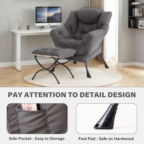Tiita Lazy Chair with Ottoman, Modern Large Accent Lounge Chair, Leisure Sofa Armchair with Ottoman, Reading Chairs with F...