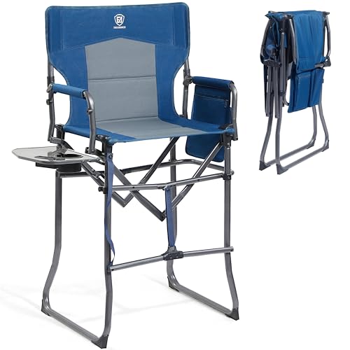EVER ADVANCED Portable 30.7" Seat Height Tall Folding Chair Directors Chair High Foldable Bar Stool with Side Table for Ma...