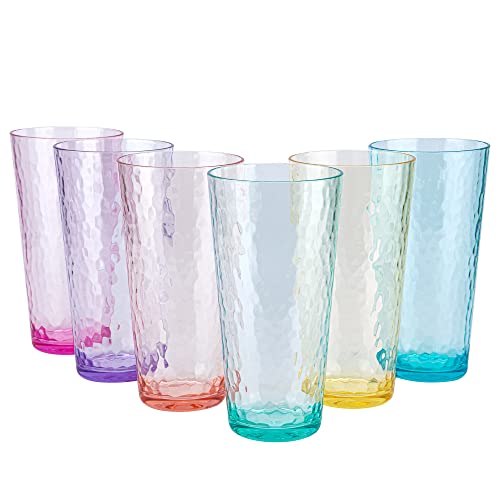 KX-WARE 26-ounce Acrylic Highball Glasses Plastic Tumbler Larger Drinking Glasses, set of 6 Multicolor