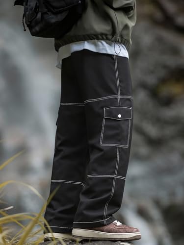 Black Workwear Utility Pants for Men Heavy Duty Tactical Cargo Trousers Outdoor Hiking